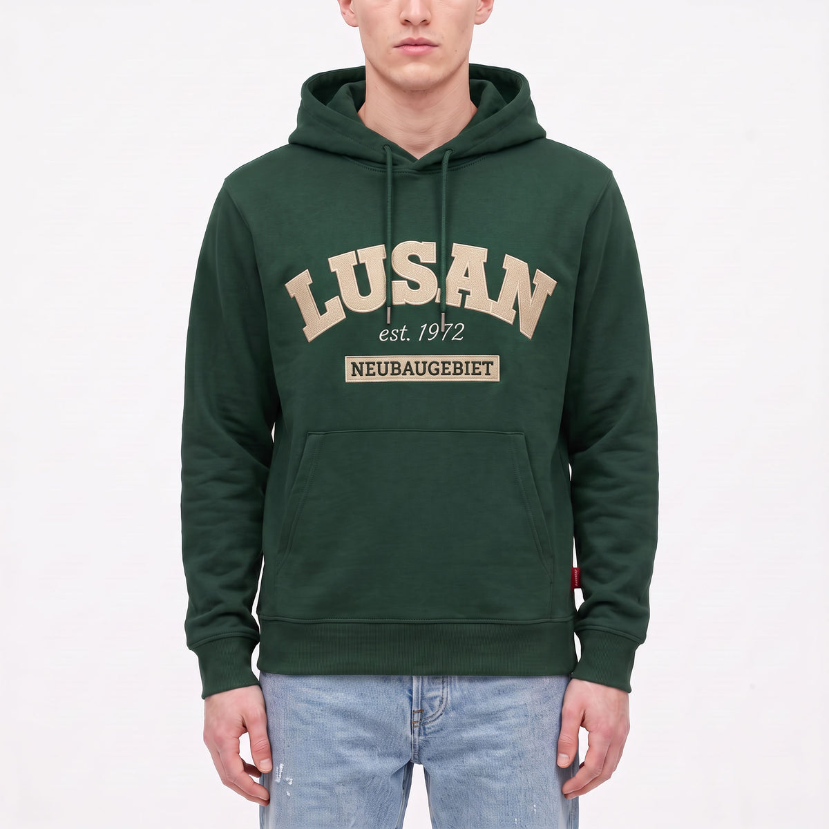 3ESSEN® LUSAN Hoodie FOREST mit gestickter LUSAN-Stickerei – Vorderseite