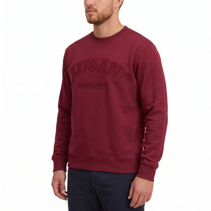 3ESSEN® LUSAN Sweatshirt BORDEAUX, Stickerei Ton in Ton – 45-Grad-Ansicht